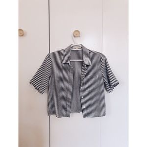 Cropped striped button up top